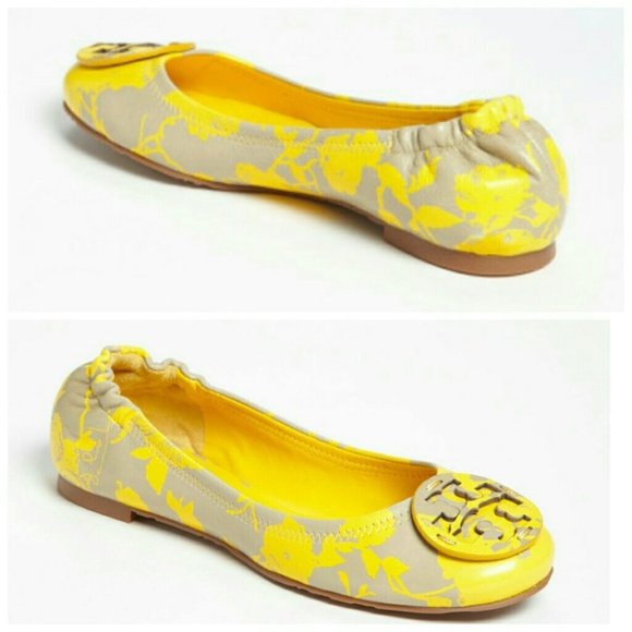 Tory Burch Shoes - Tory Burch Reva Yellow and Gray Mestico Flats 6.5
